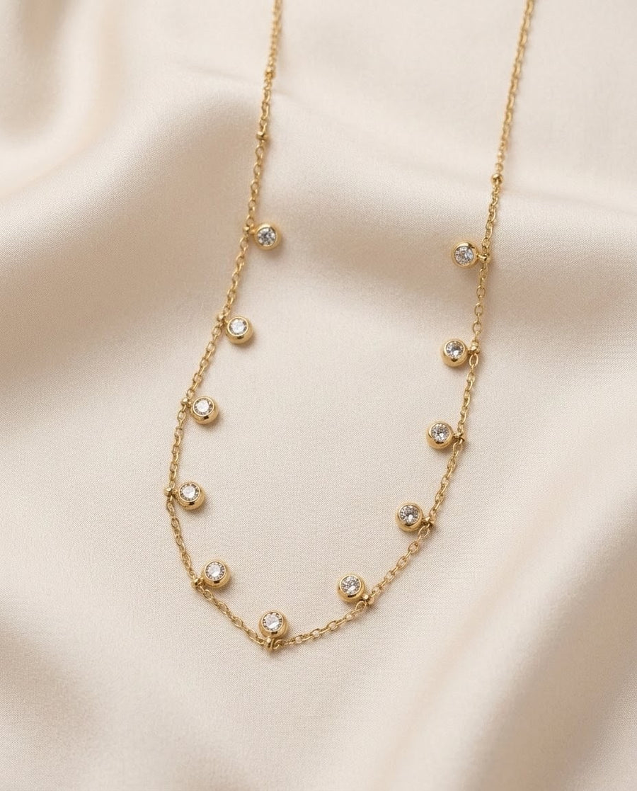 Solitaire Bezel Drop Gold Plated Necklace