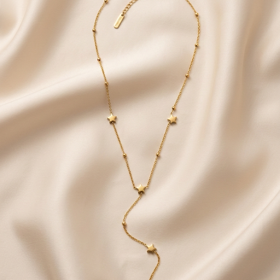Celestial Star Cascade Y-Drop Gold Plated Necklace