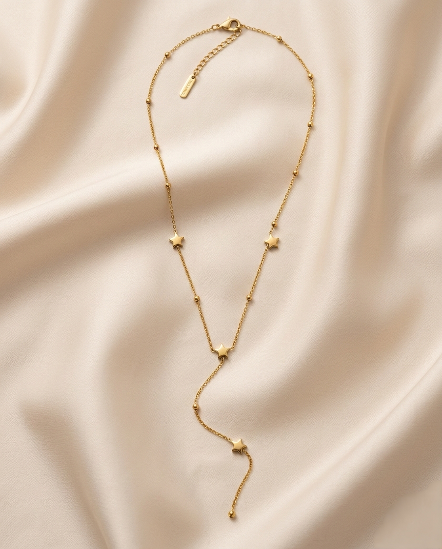 Celestial Star Cascade Y-Drop Gold Plated Necklace