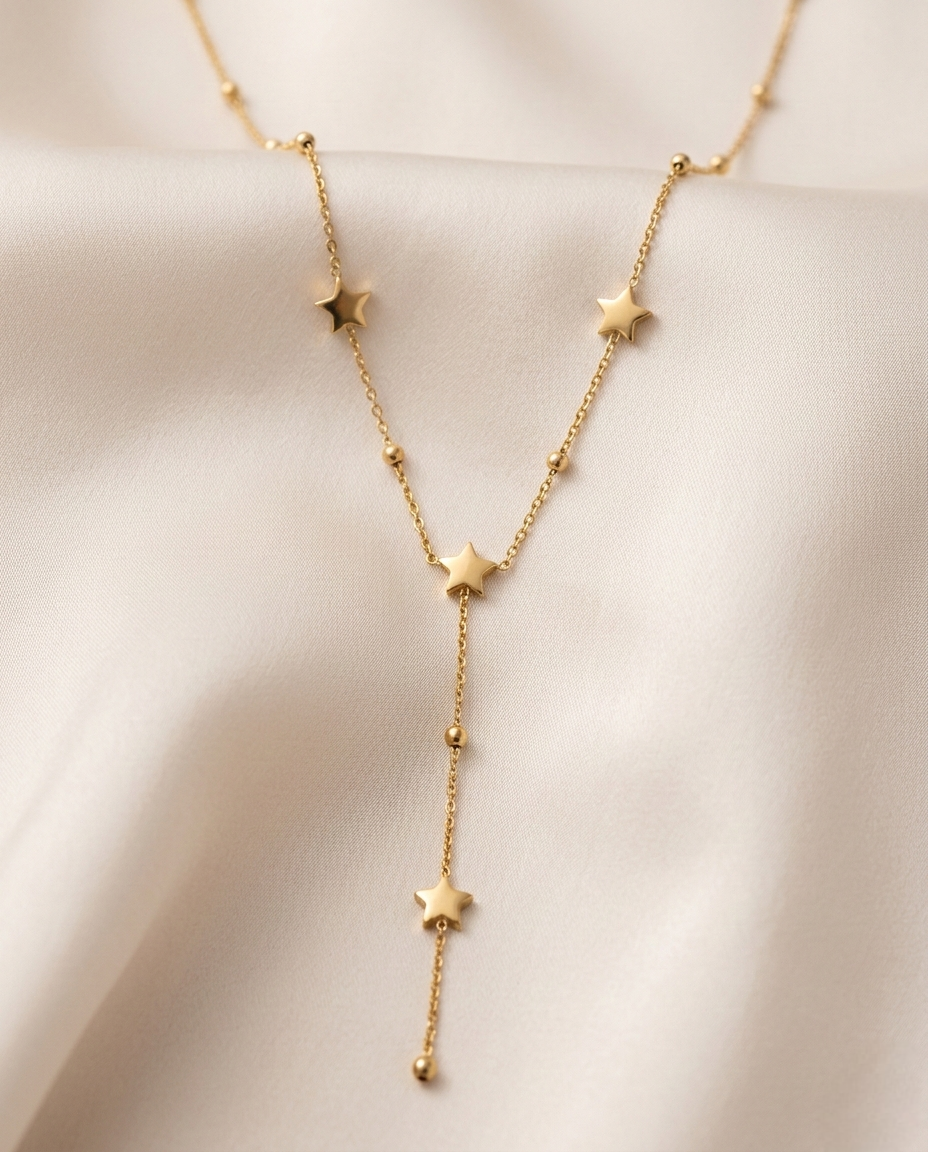 Celestial Star Cascade Y-Drop Gold Plated Necklace
