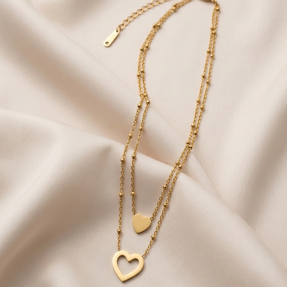 Dual Layer Sweetheart Charm Gold Plated Necklace