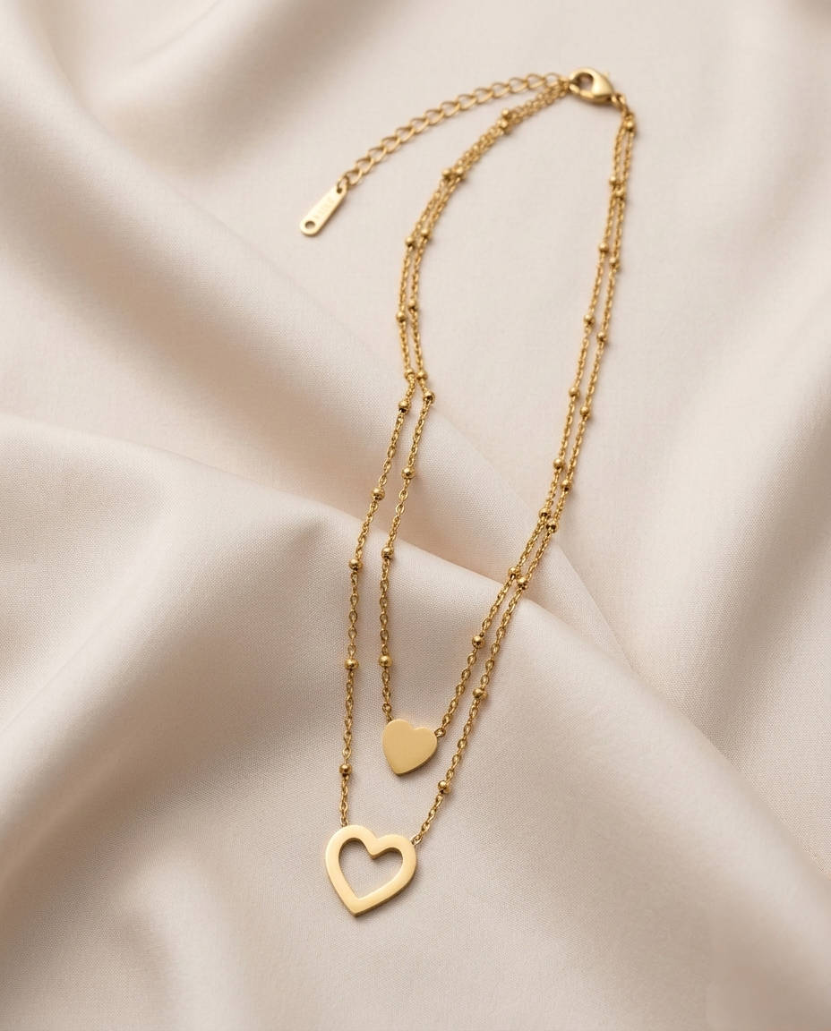 Dual Layer Sweetheart Charm Gold Plated Necklace