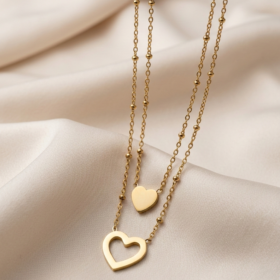 Dual Layer Sweetheart Charm Gold Plated Necklace