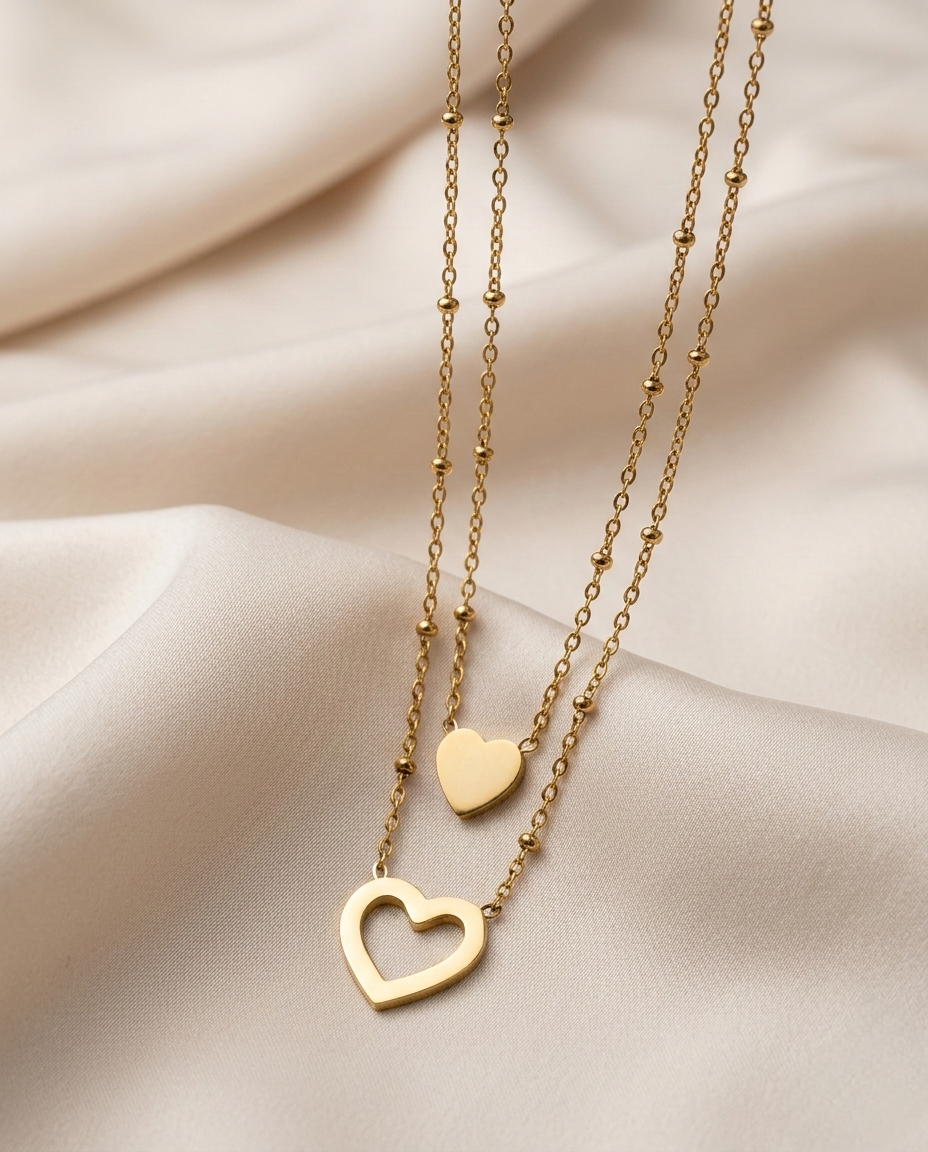 Dual Layer Sweetheart Charm Gold Plated Necklace