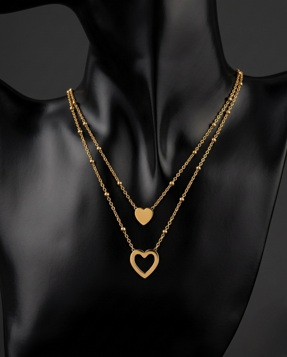 Dual Layer Sweetheart Charm Gold Plated Necklace