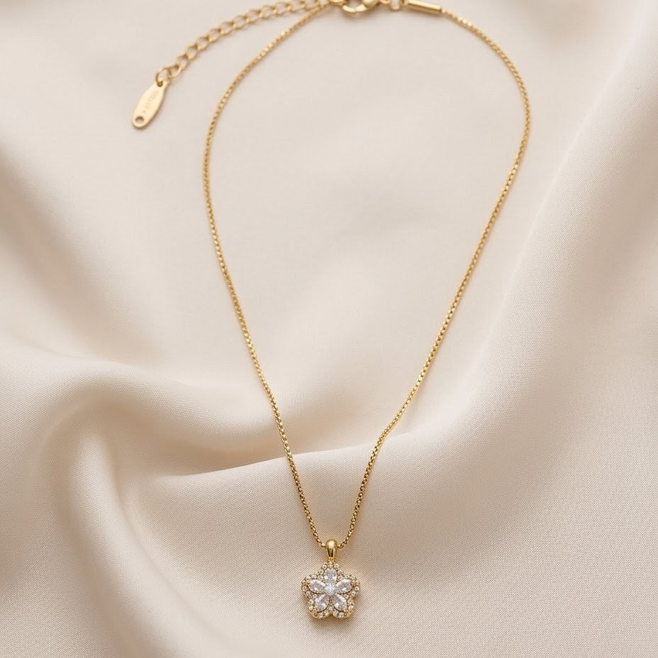 Blossom Crystal Solitaire Gold Plated Necklace