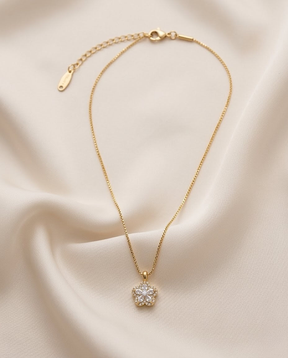 Blossom Crystal Solitaire Gold Plated Necklace