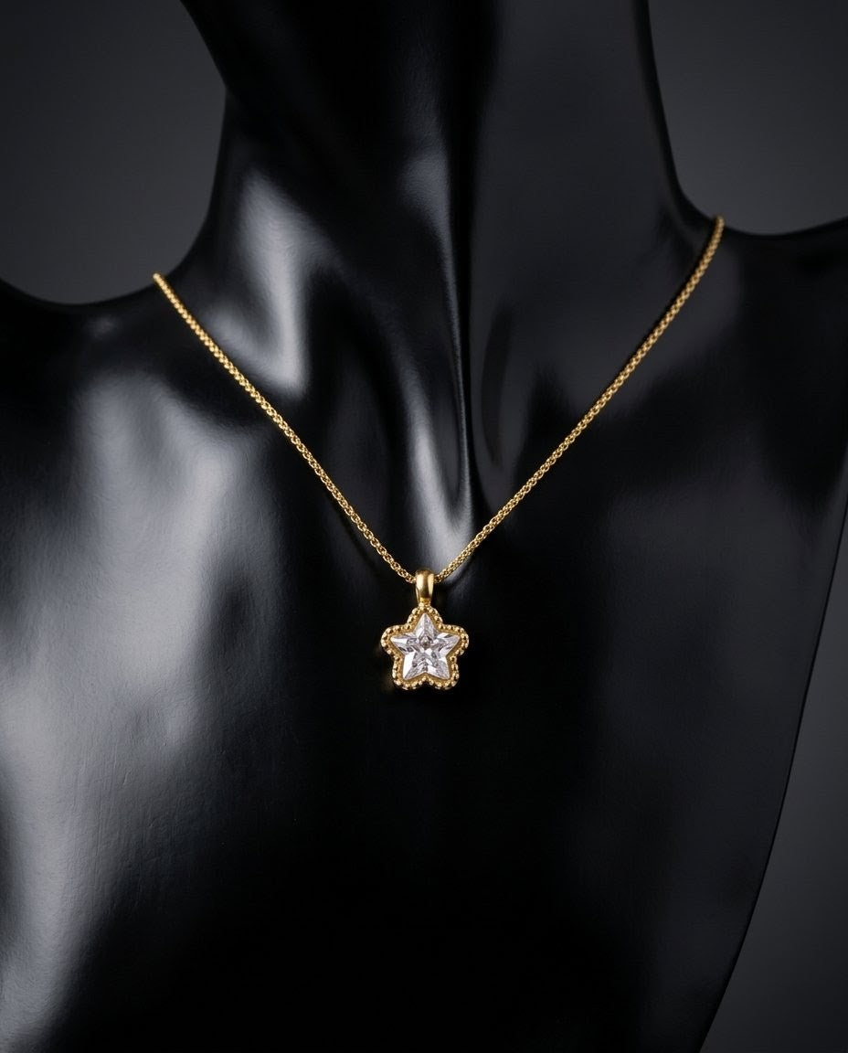 Blossom Crystal Solitaire Gold Plated Necklace