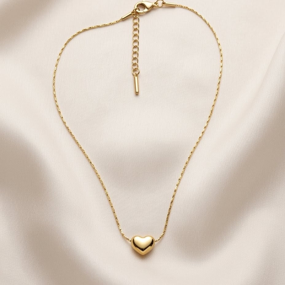 Puffy Heart Solitaire Gold Plated Necklace