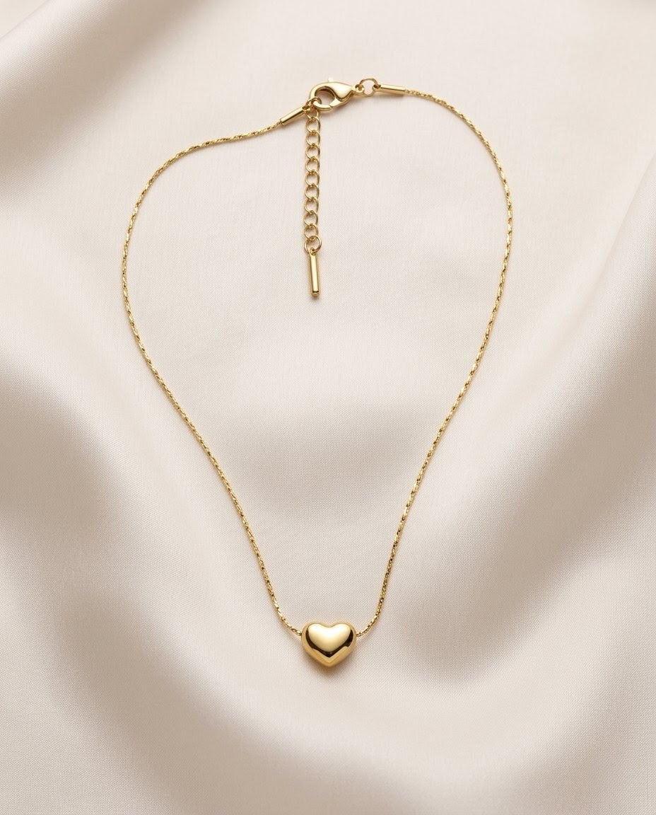 Puffy Heart Solitaire Gold Plated Necklace