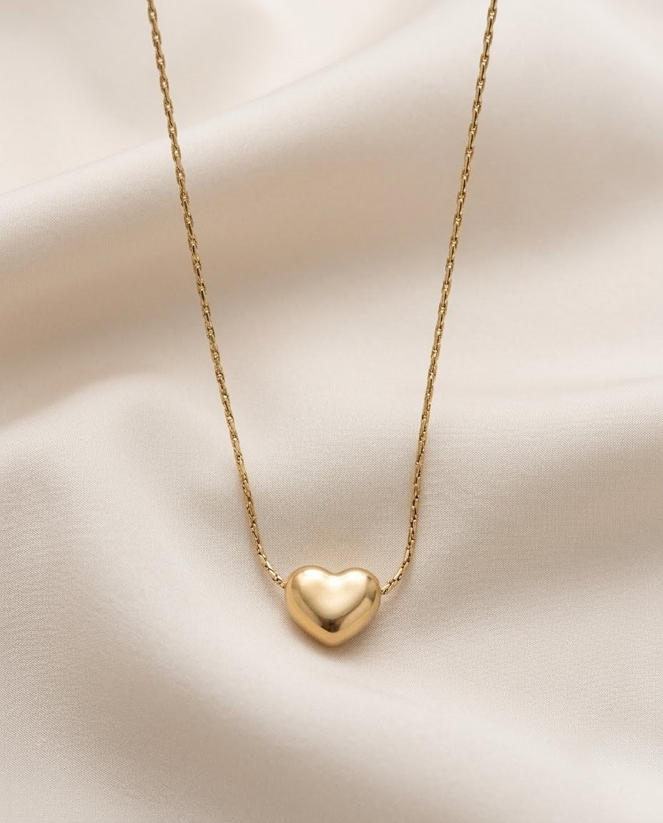 Puffy Heart Solitaire Gold Plated Necklace