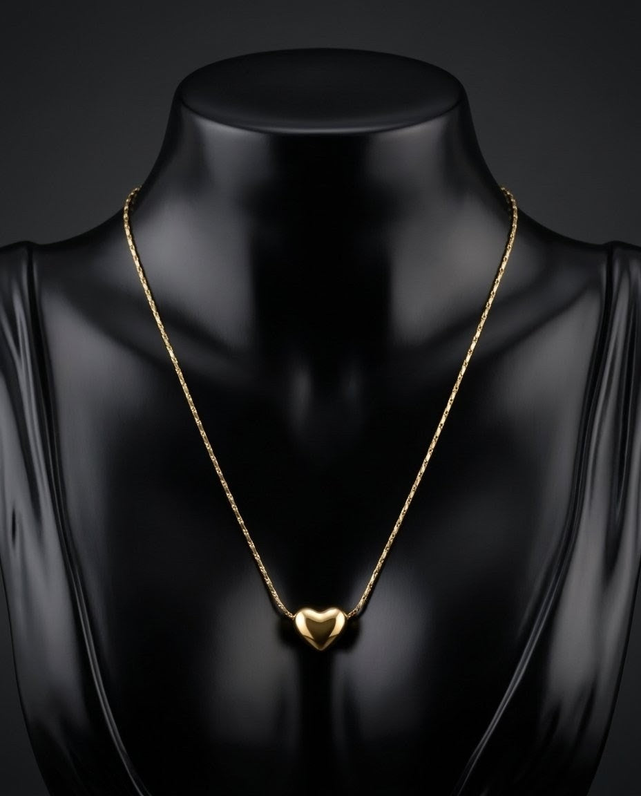 Puffy Heart Solitaire Gold Plated Necklace