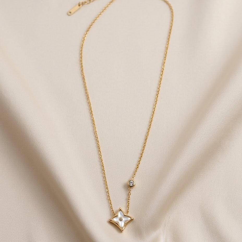 Mother of Pearl Clover Star Gold Plated Necklace