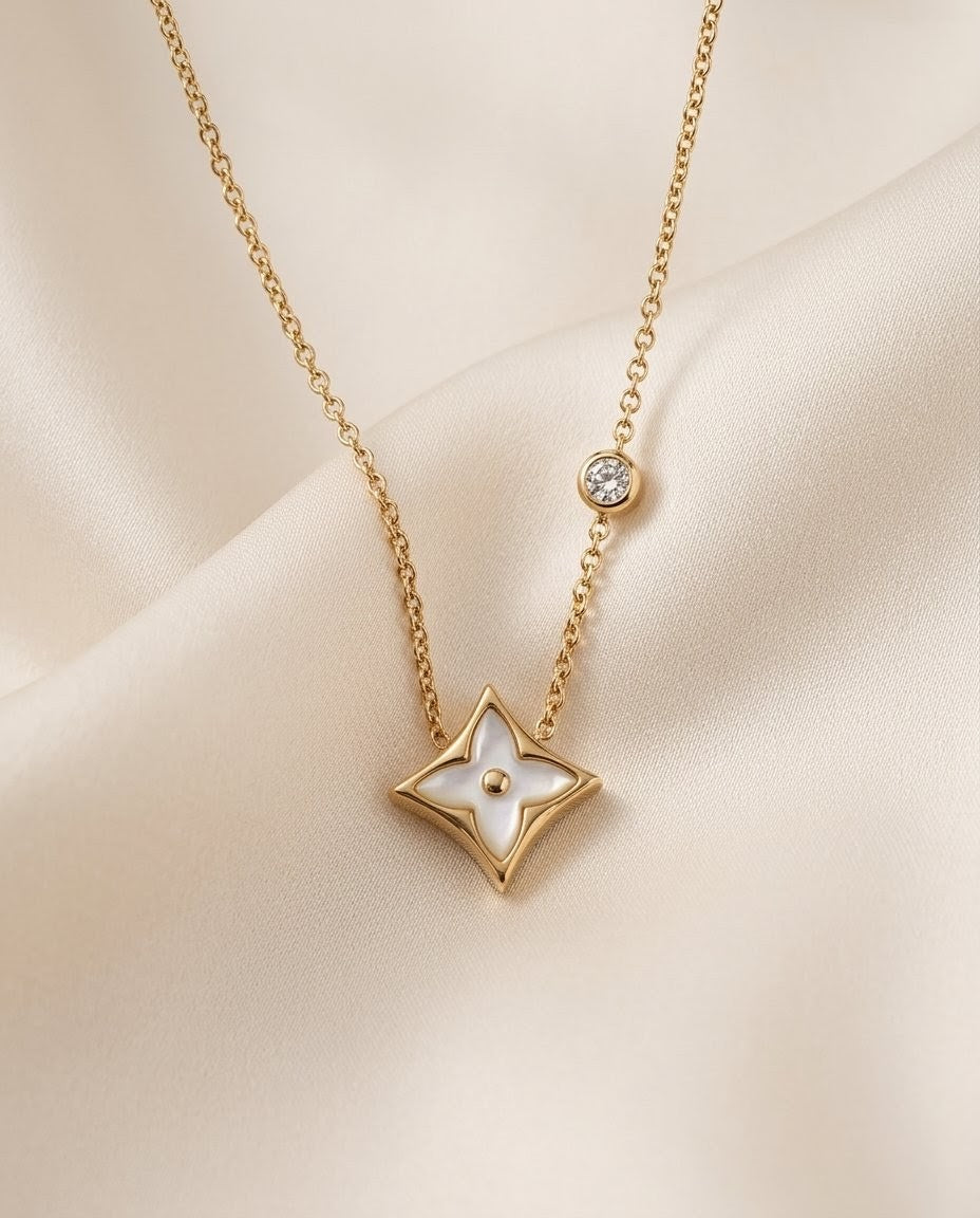 Mother of Pearl Clover Star Gold Plated Necklace