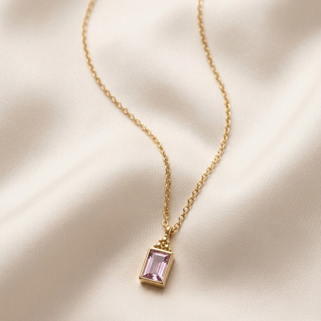 Amethyst Radiant Solitaire Gold Plated Necklace