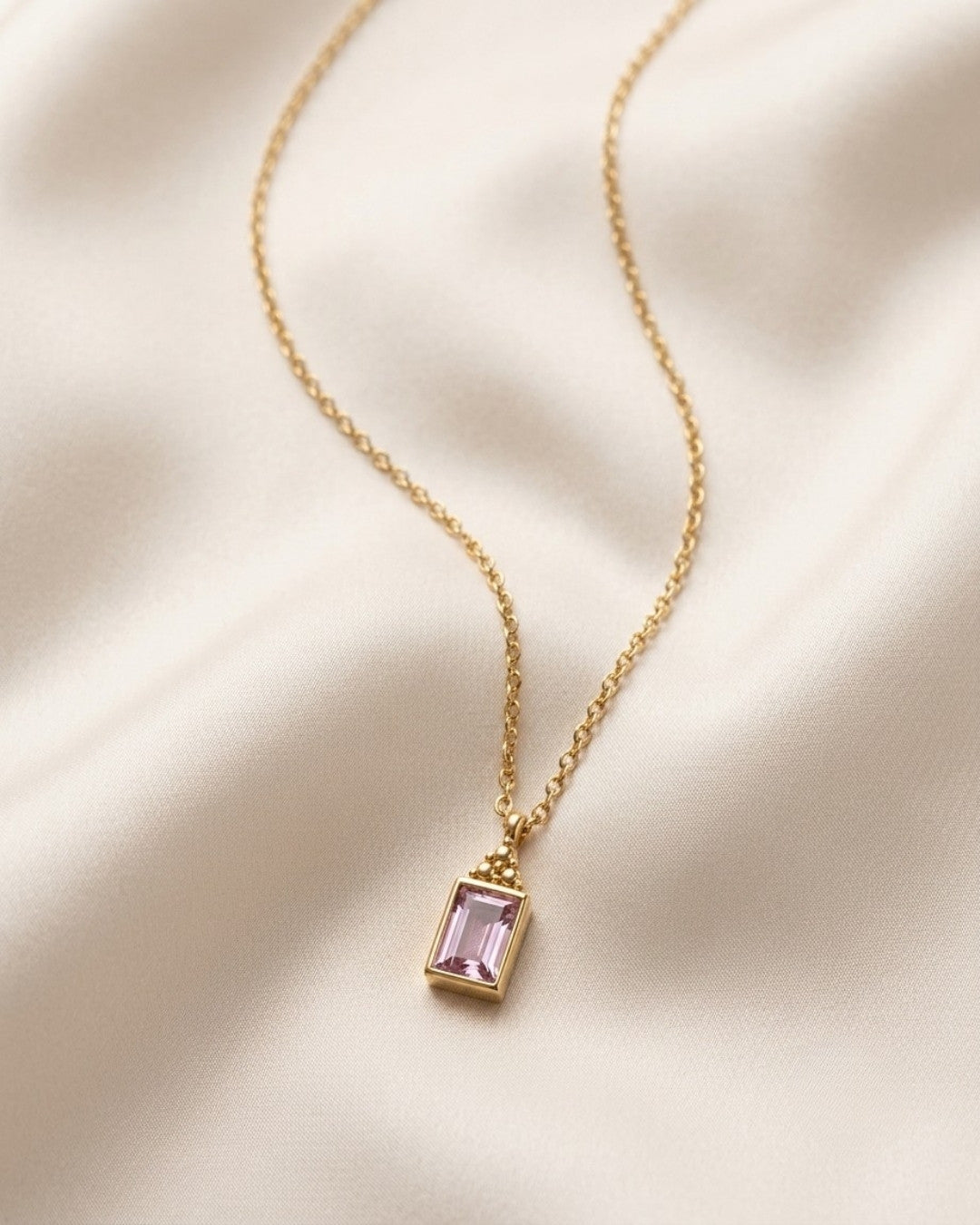 Amethyst Radiant Solitaire Gold Plated Necklace