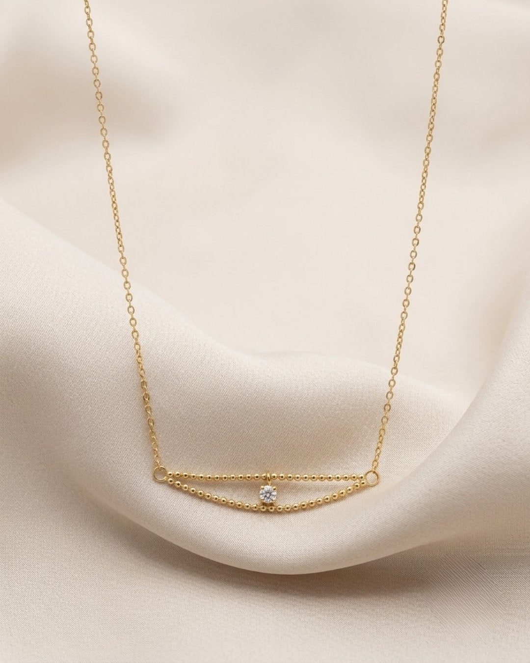 Solitaire Crystal Curved Arch Gold Plated Necklace