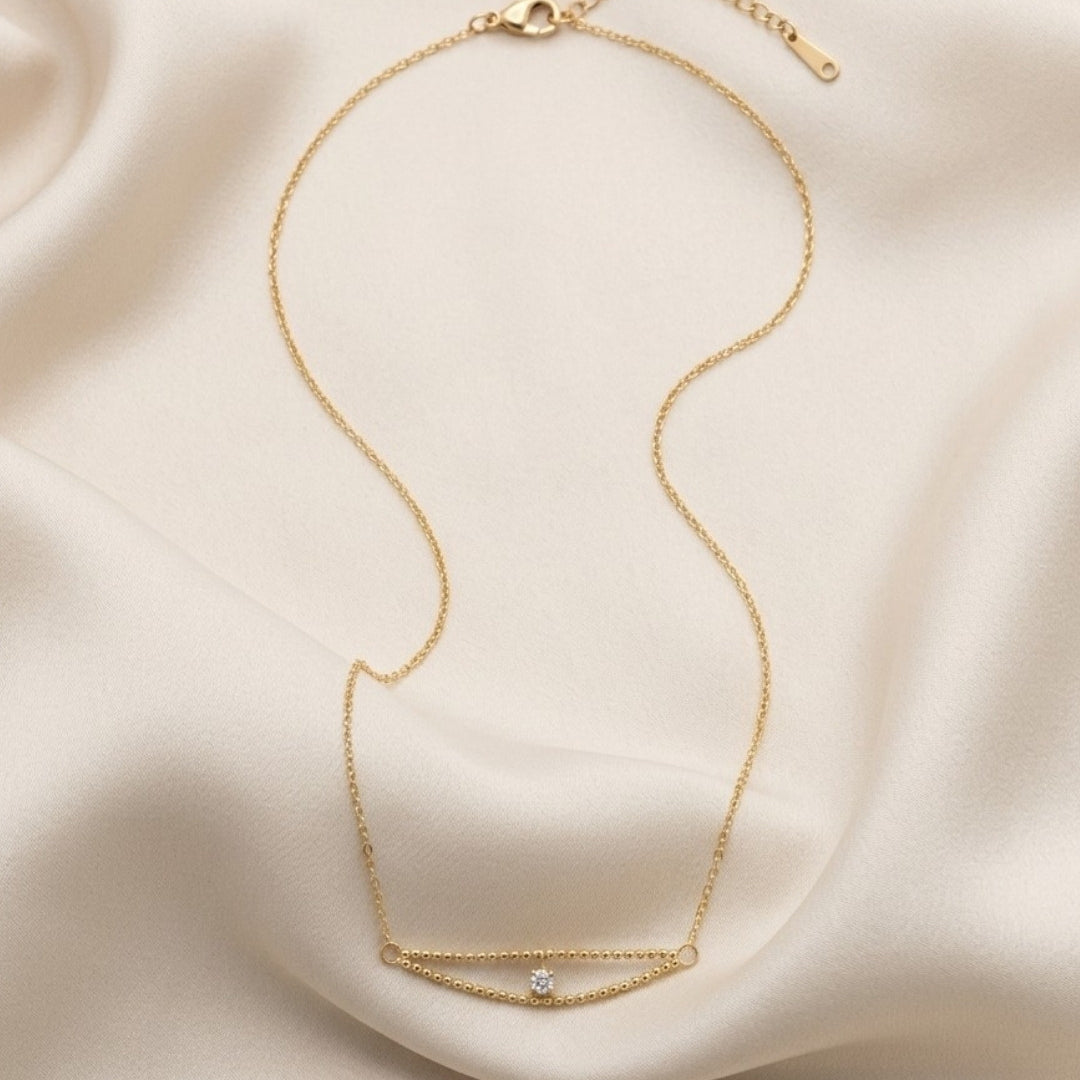 Solitaire Crystal Curved Arch Gold Plated Necklace
