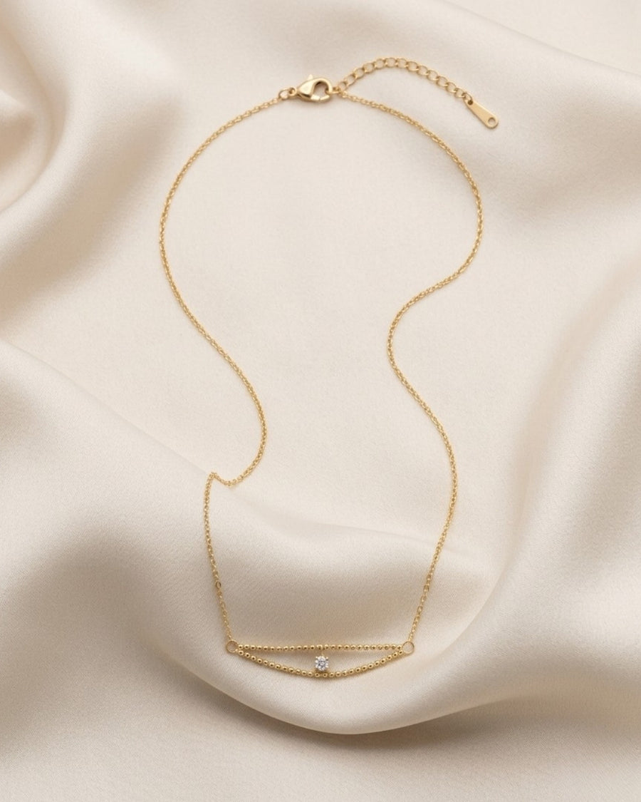 Solitaire Crystal Curved Arch Gold Plated Necklace