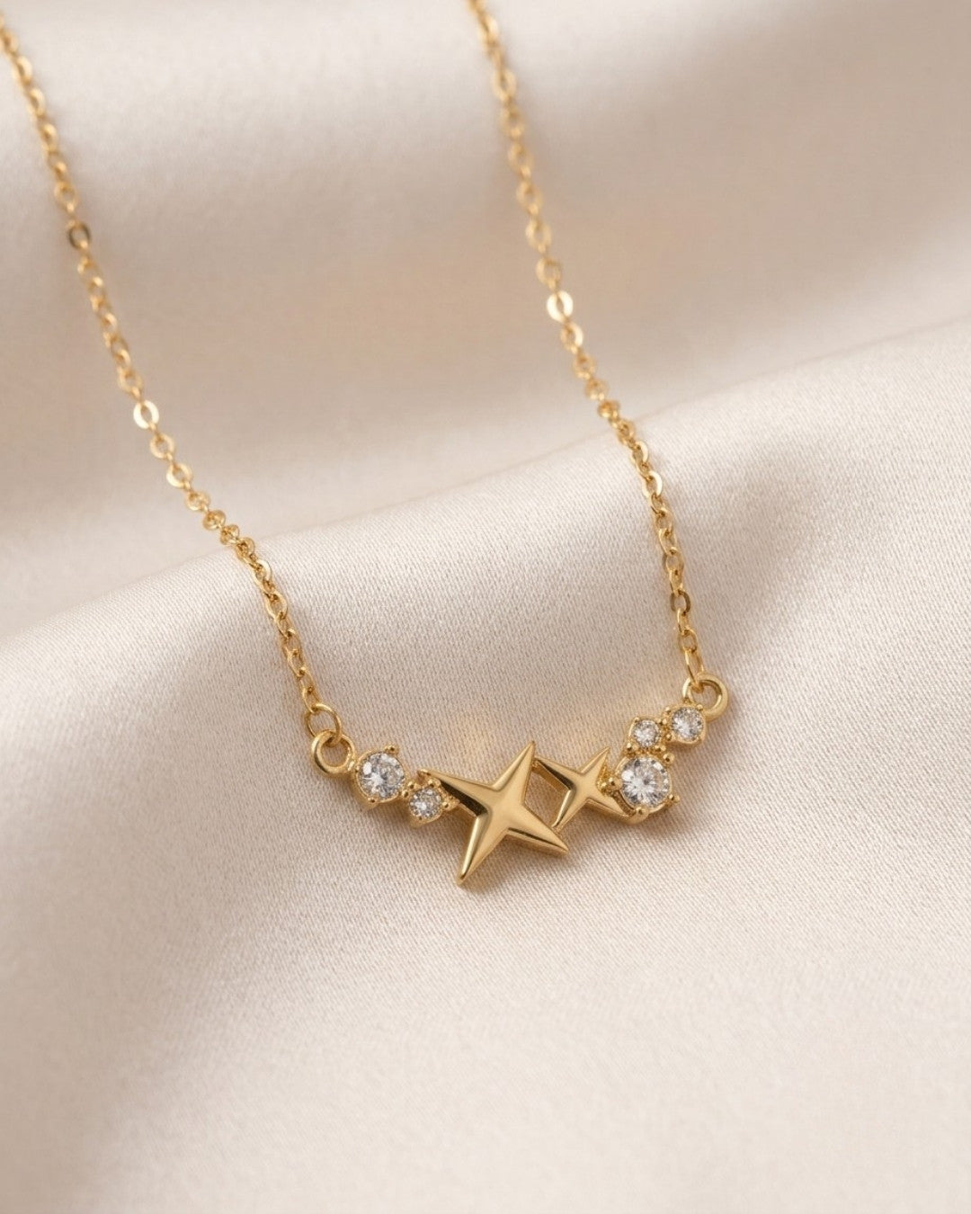 Celestial Dual Star Crystal Station Gold Plated Necklace