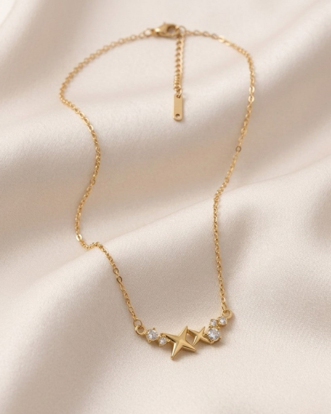 Celestial Dual Star Crystal Station Gold Plated Necklace