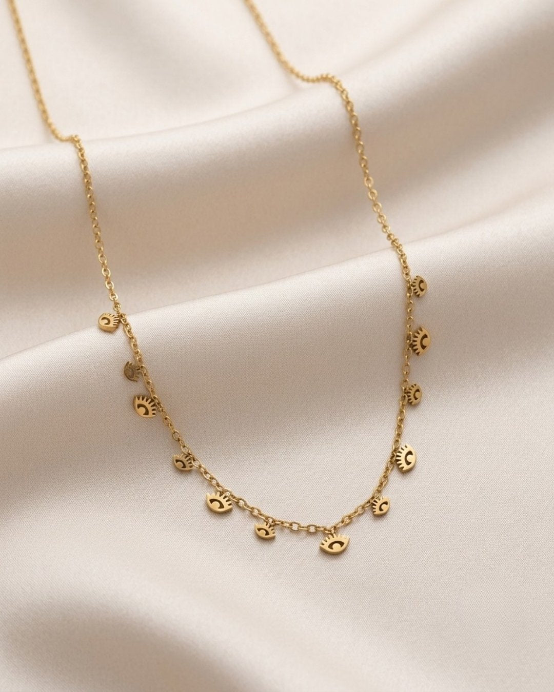 Mystic Evil Eye Eyelash Charm Gold Plated Necklace