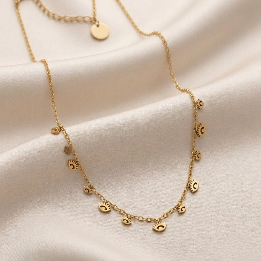Mystic Evil Eye Eyelash Charm Gold Plated Necklace
