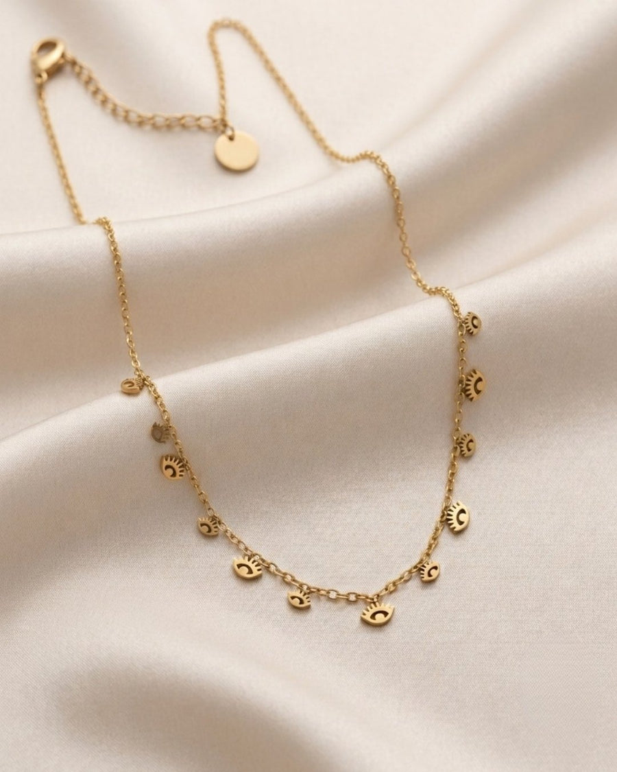 Mystic Evil Eye Eyelash Charm Gold Plated Necklace