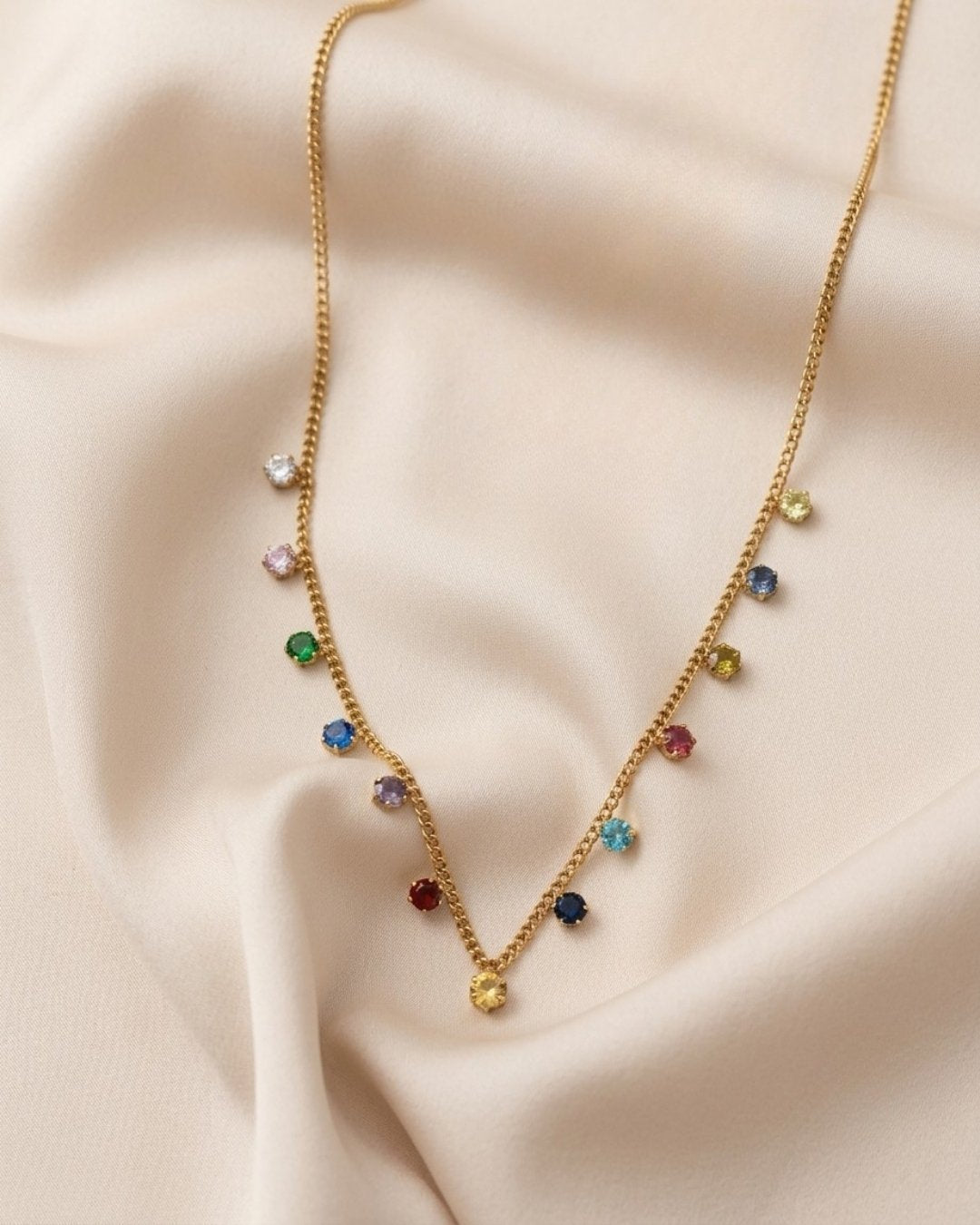Rainbow Multi-Color Crystal Charm Gold Plated Necklace