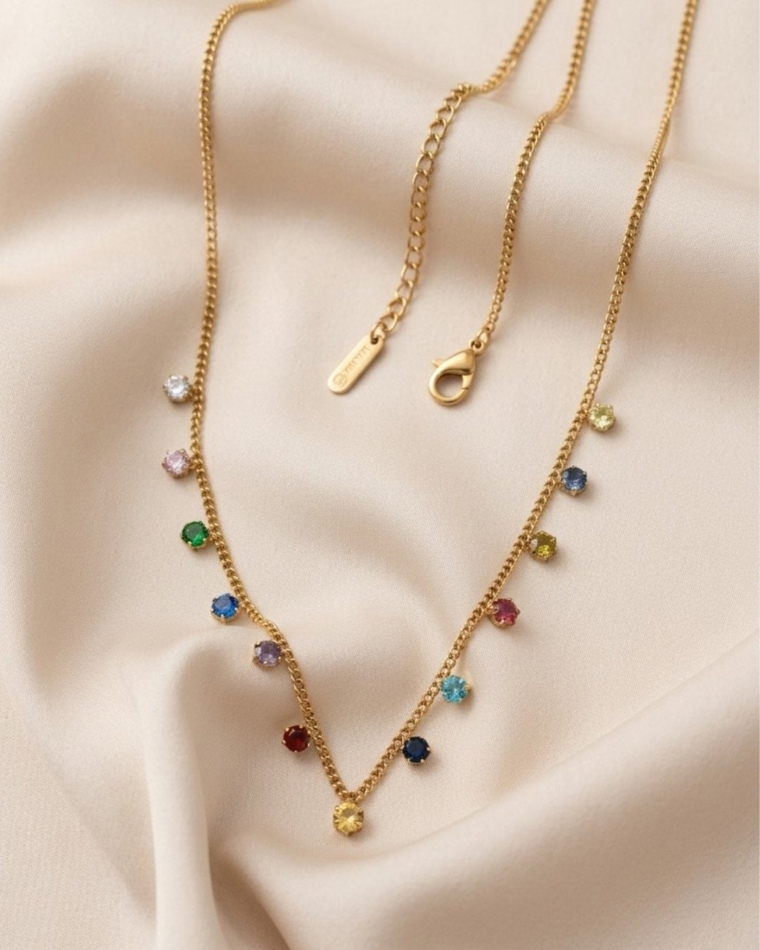 Rainbow Multi-Color Crystal Charm Gold Plated Necklace