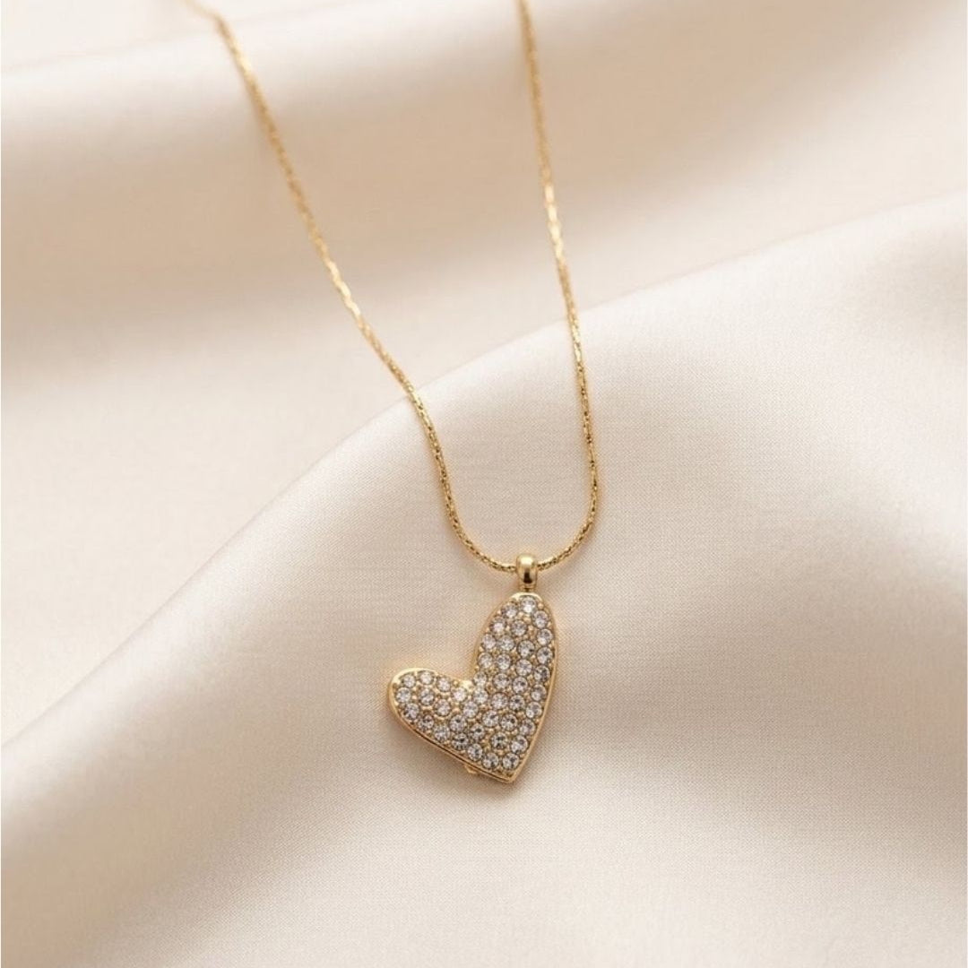 Sparkling Crystal Pavé Asymmetric Heart Pendant Gold Plated Necklace