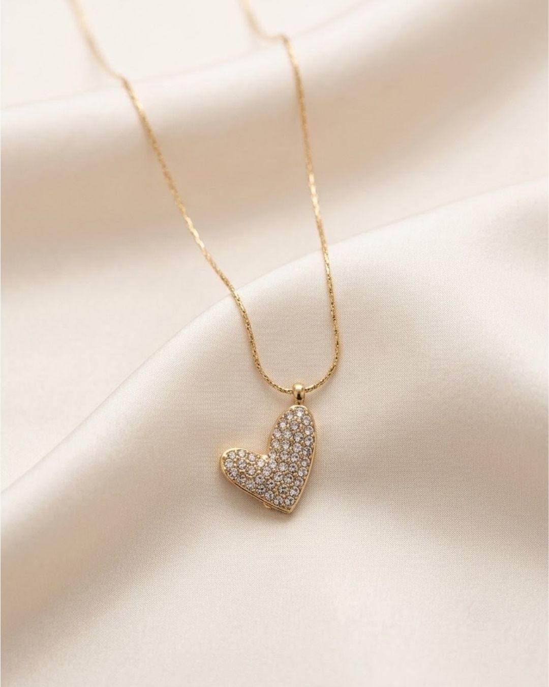 Sparkling Crystal Pavé Asymmetric Heart Pendant Gold Plated Necklace