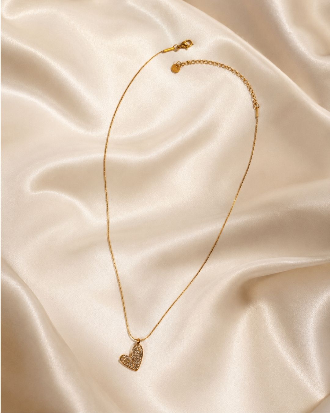 Sparkling Crystal Pavé Asymmetric Heart Pendant Gold Plated Necklace