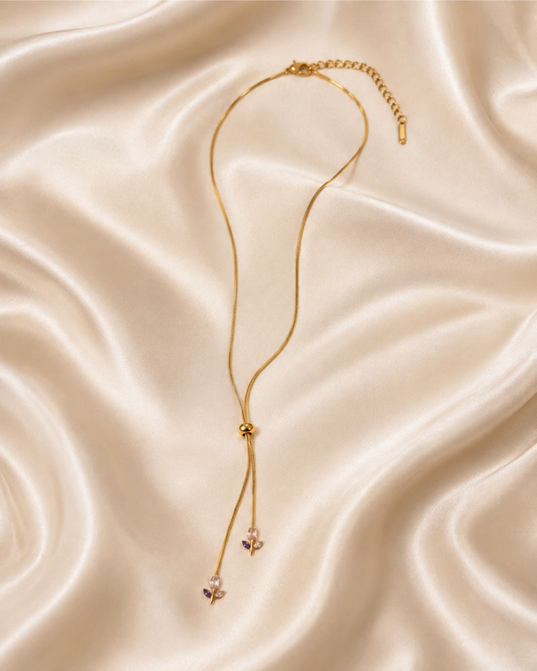 Floral Crystal Lariat Gold Plated Necklace