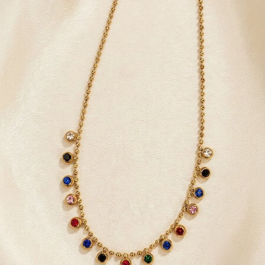 Multicolor Crystal Charm Gold Plated Necklace