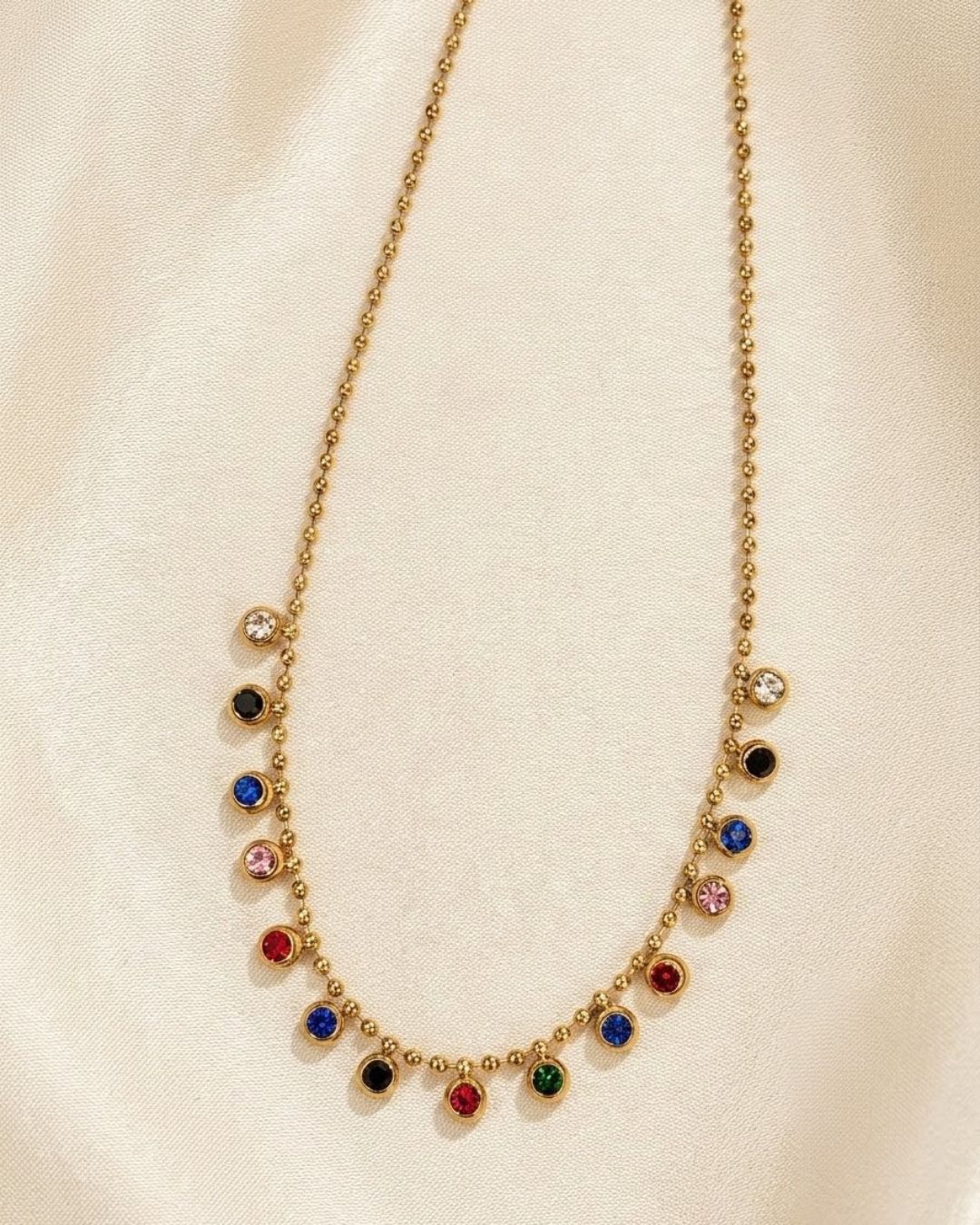 Multicolor Crystal Charm Gold Plated Necklace