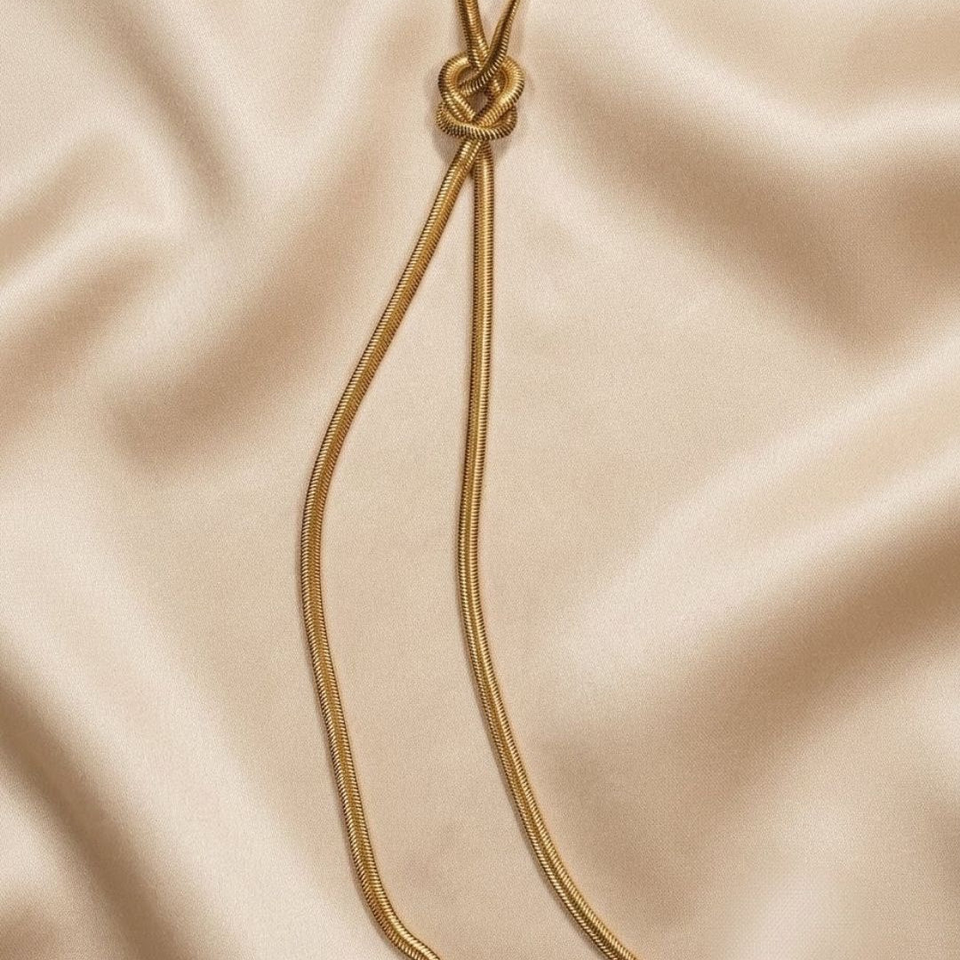 Knot Snake Lariat Gold Plated Necklace