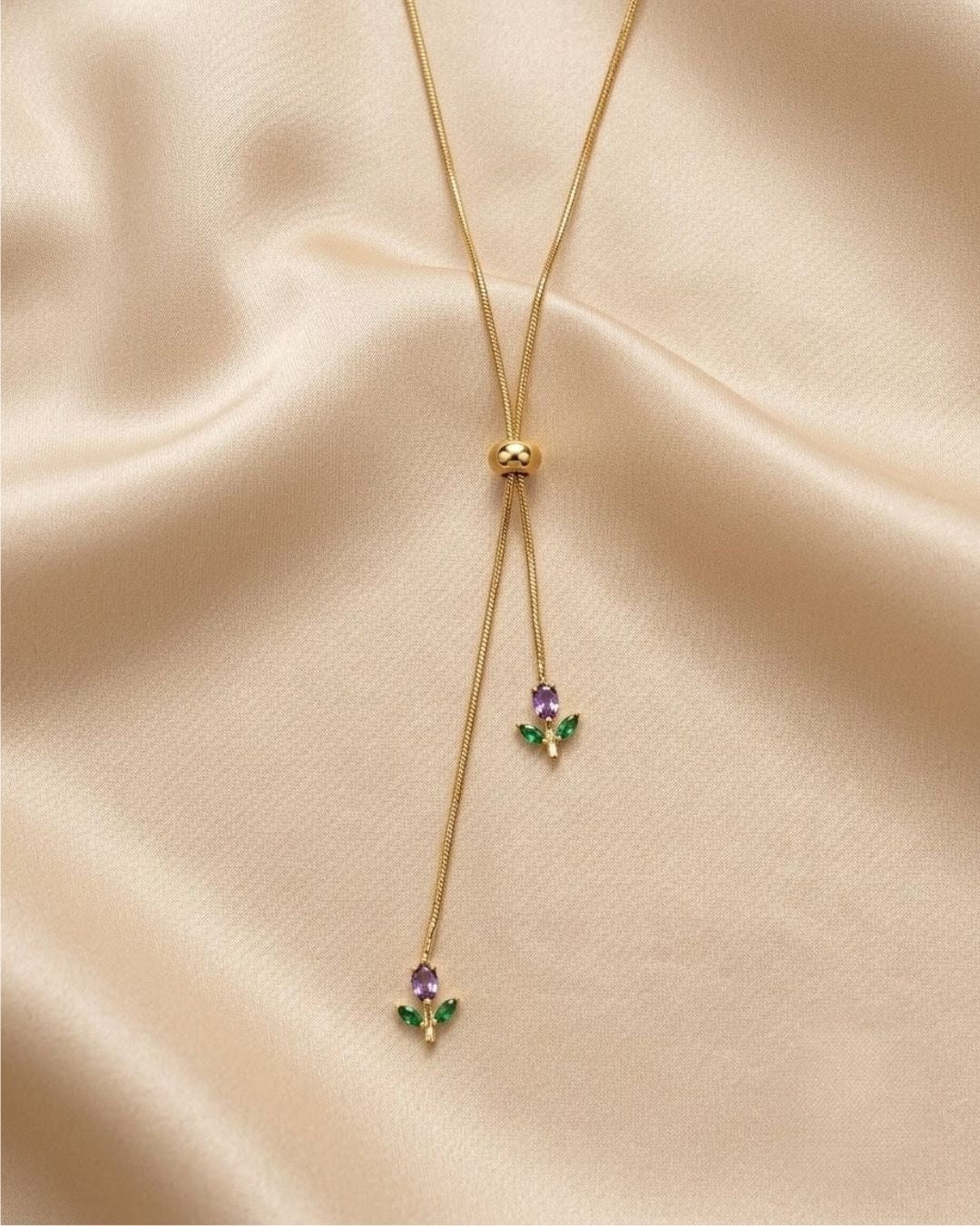 Tulip Crystal Lariat Gold Plated Necklace