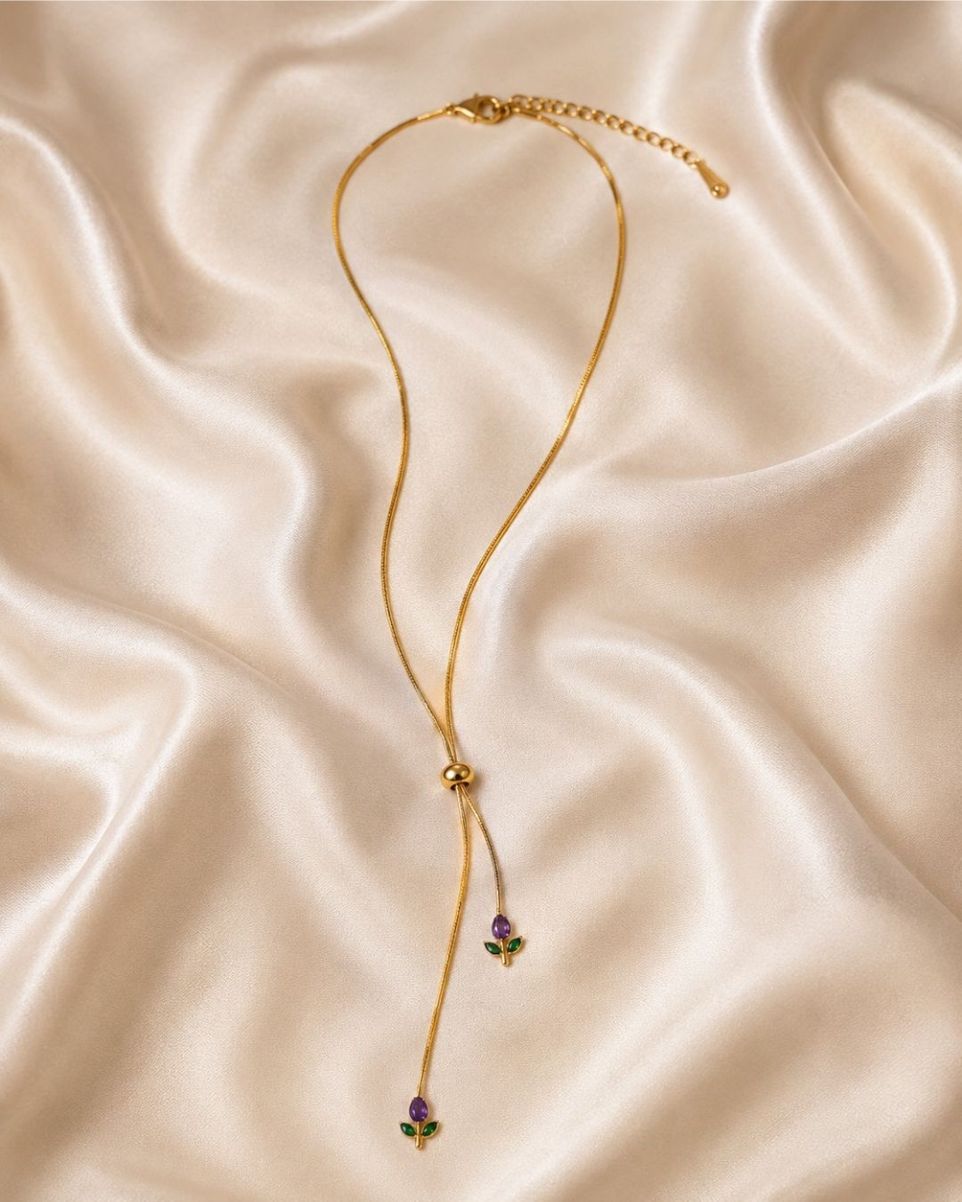 Tulip Crystal Lariat Gold Plated Necklace