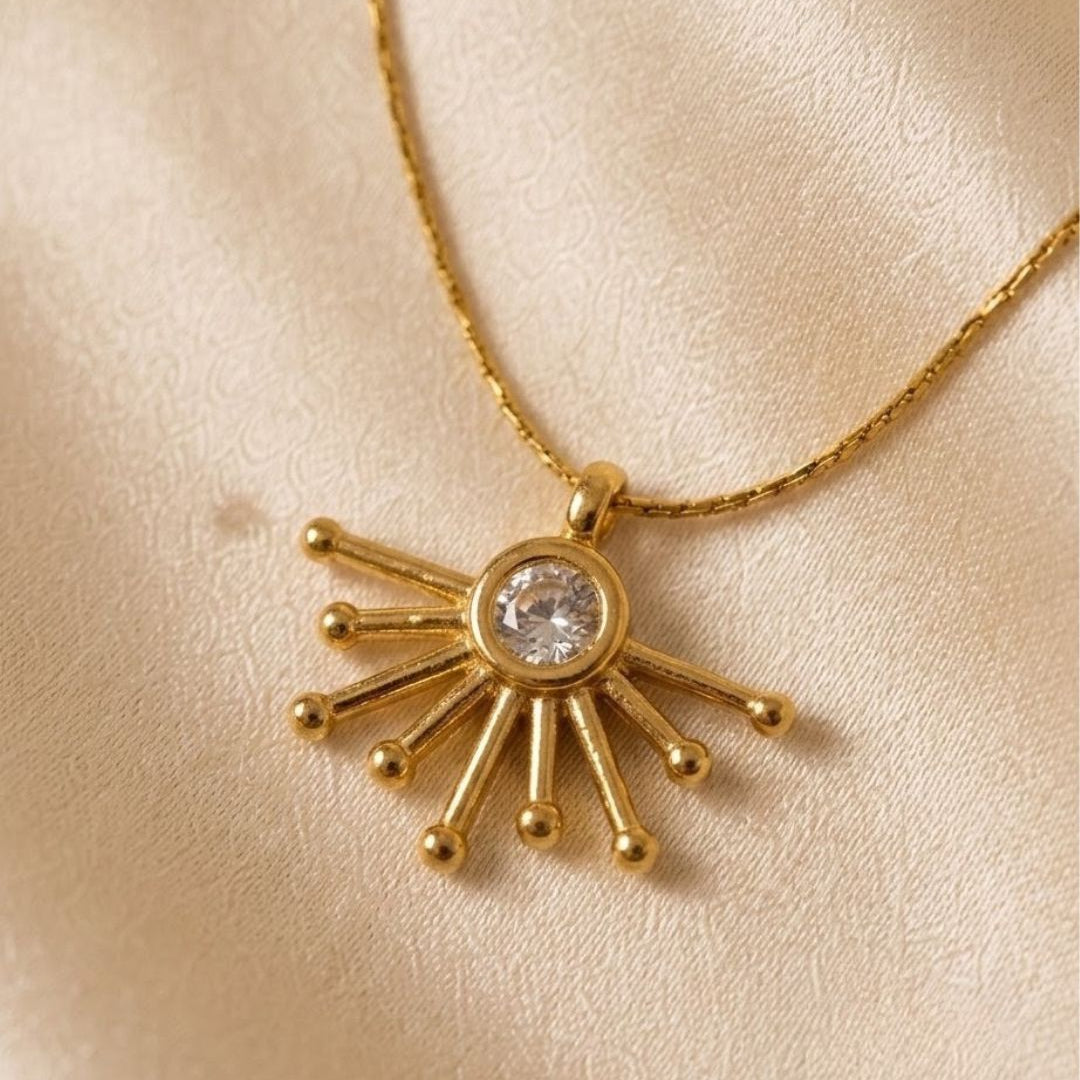 Sunburst Crystal Gold Plated Necklace