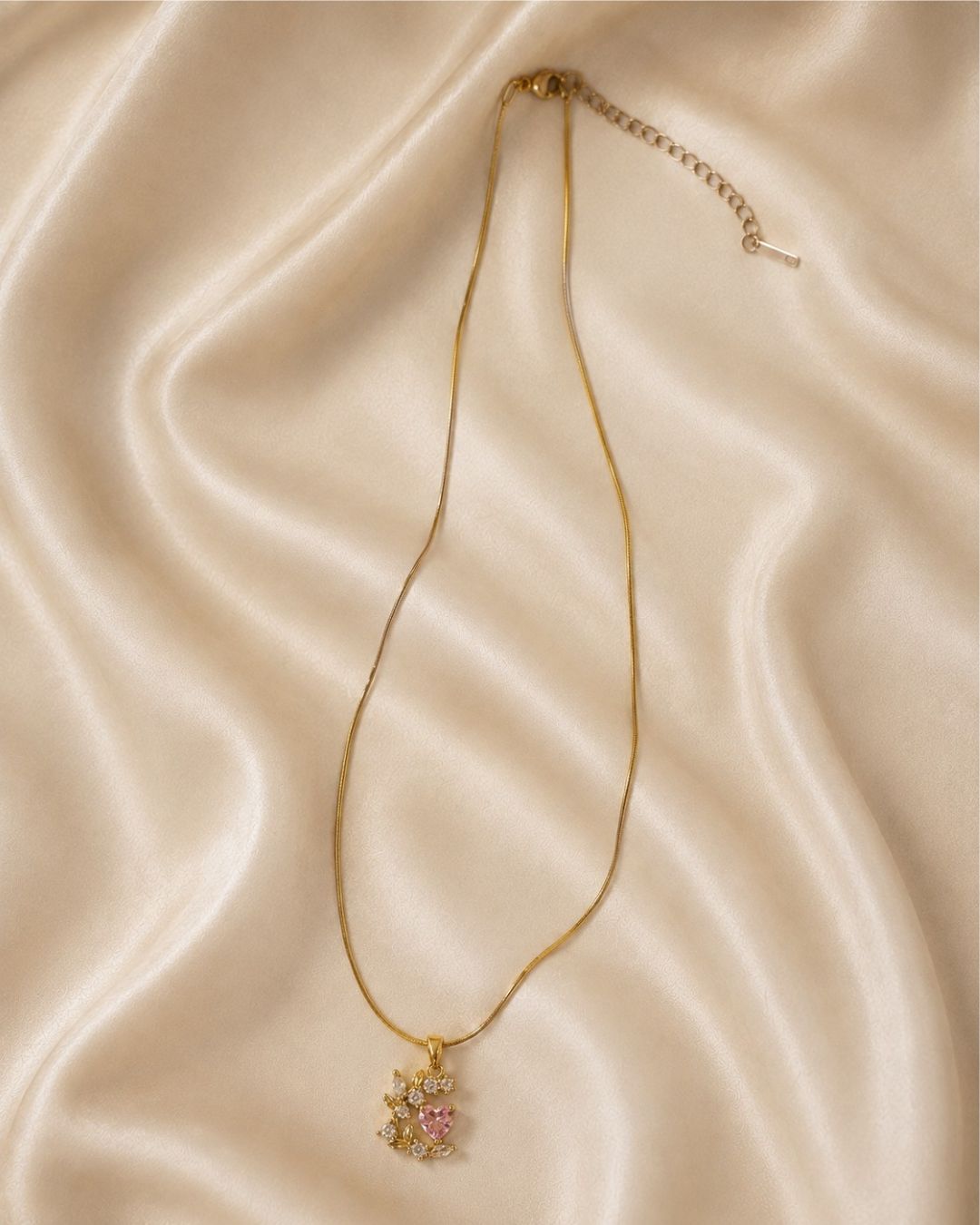Pink Heart Floral Gold Plated Necklace