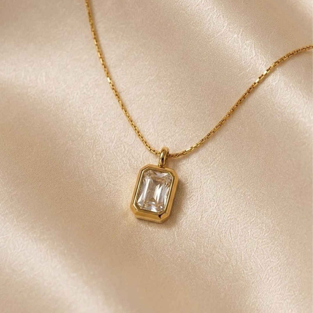 Emerald Cut Crystal Gold Plated Necklace