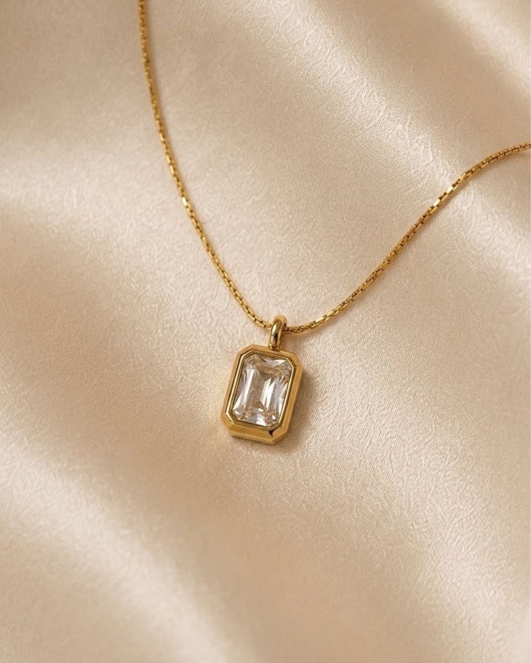 Emerald Cut Crystal Gold Plated Necklace