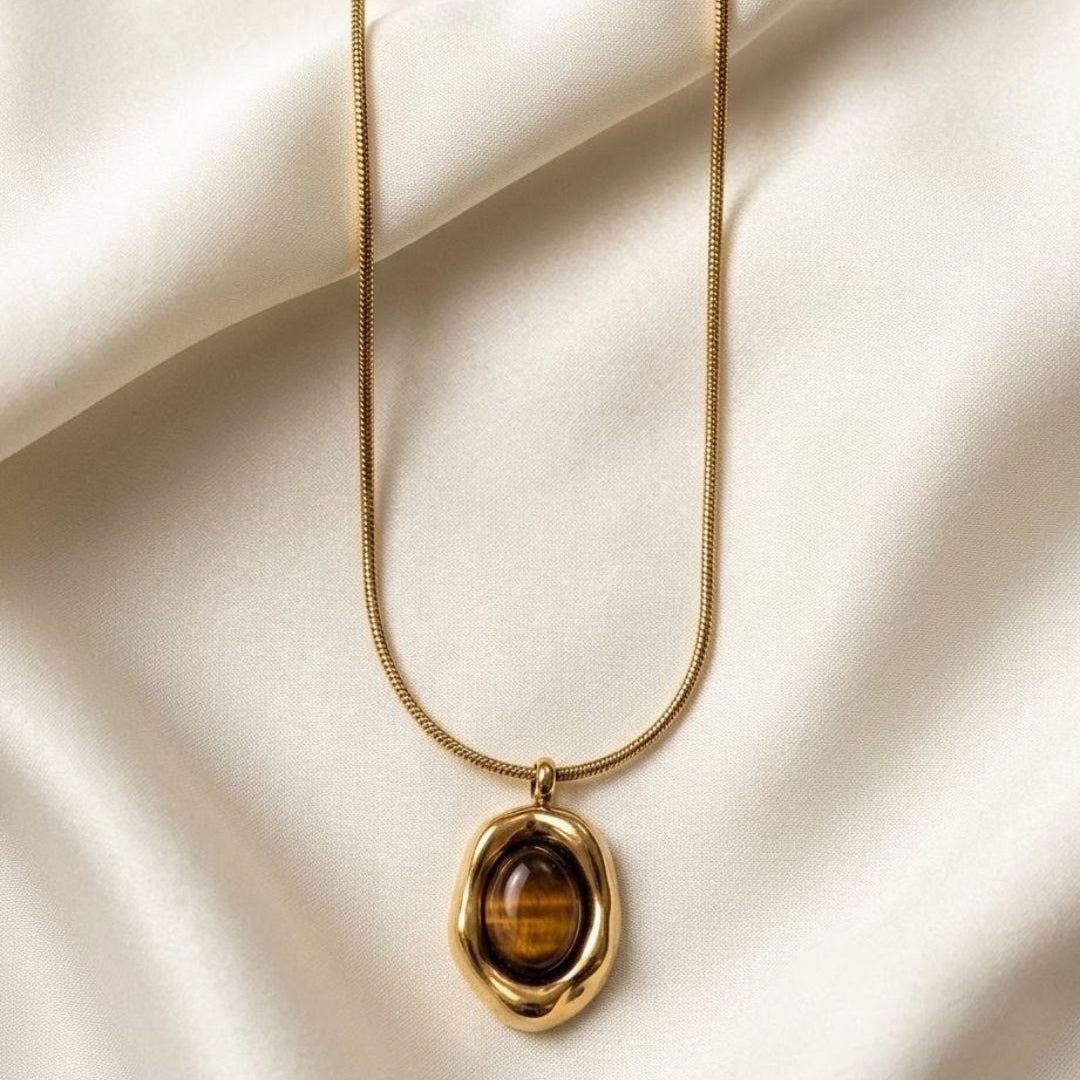 Organic Amber Gem Gold Plated Necklace