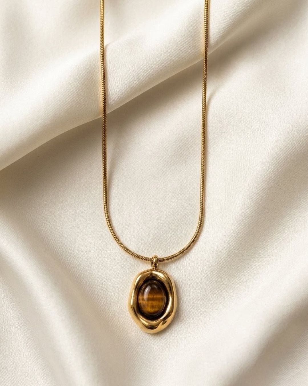 Organic Amber Gem Gold Plated Necklace