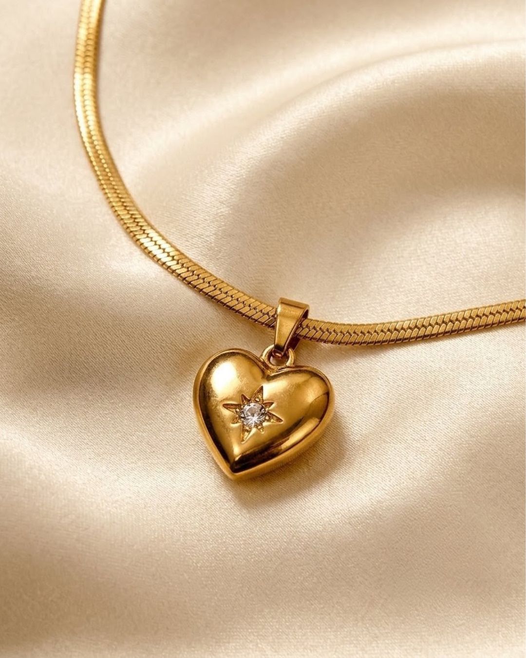 Puffed Starburst Heart Gold Plated Necklace
