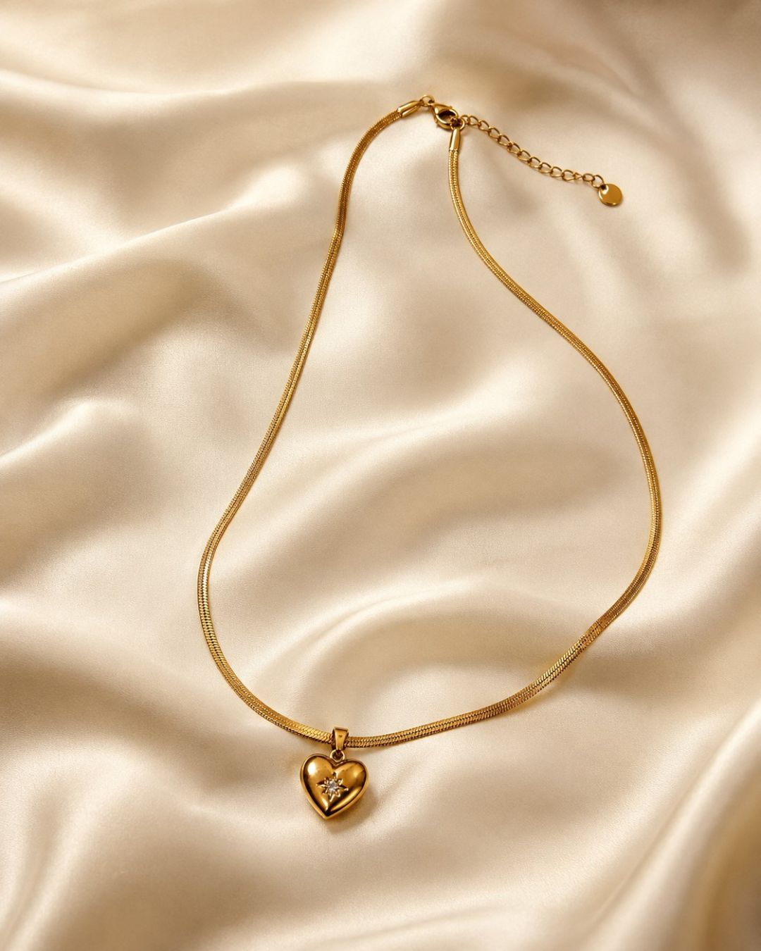 Puffed Starburst Heart Gold Plated Necklace