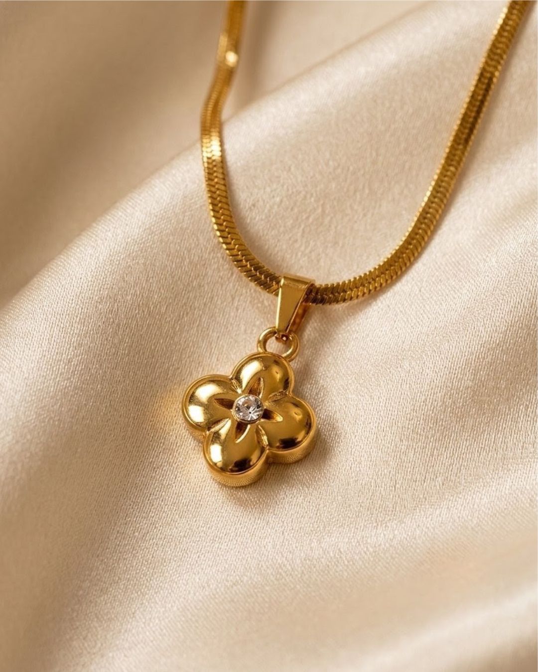 Floral Clover Crystal Gold Plated Necklace
