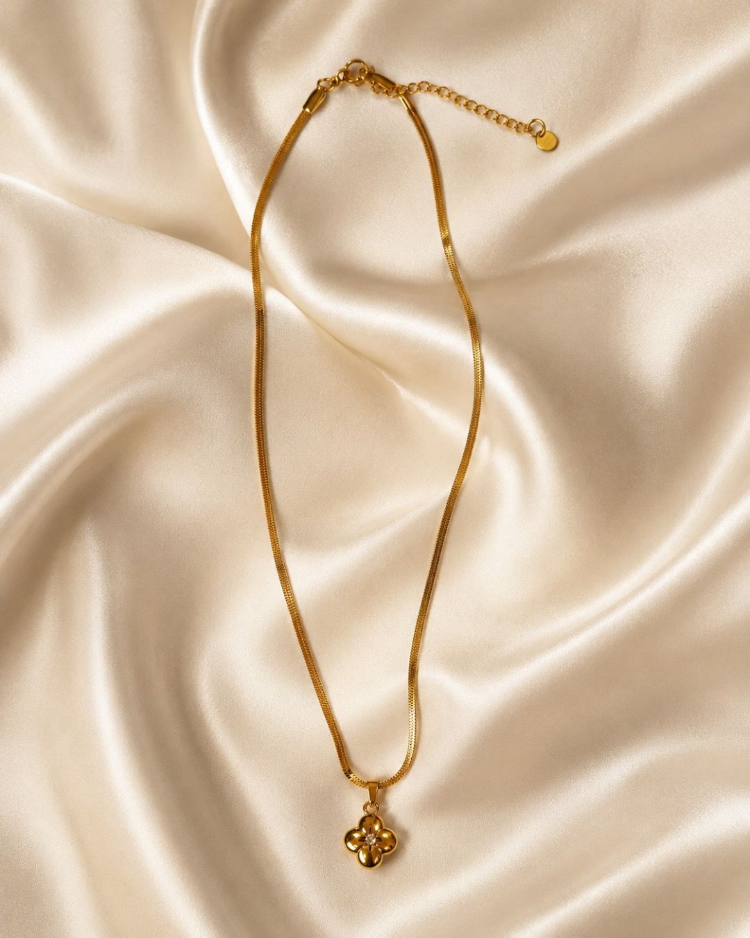 Floral Clover Crystal Gold Plated Necklace