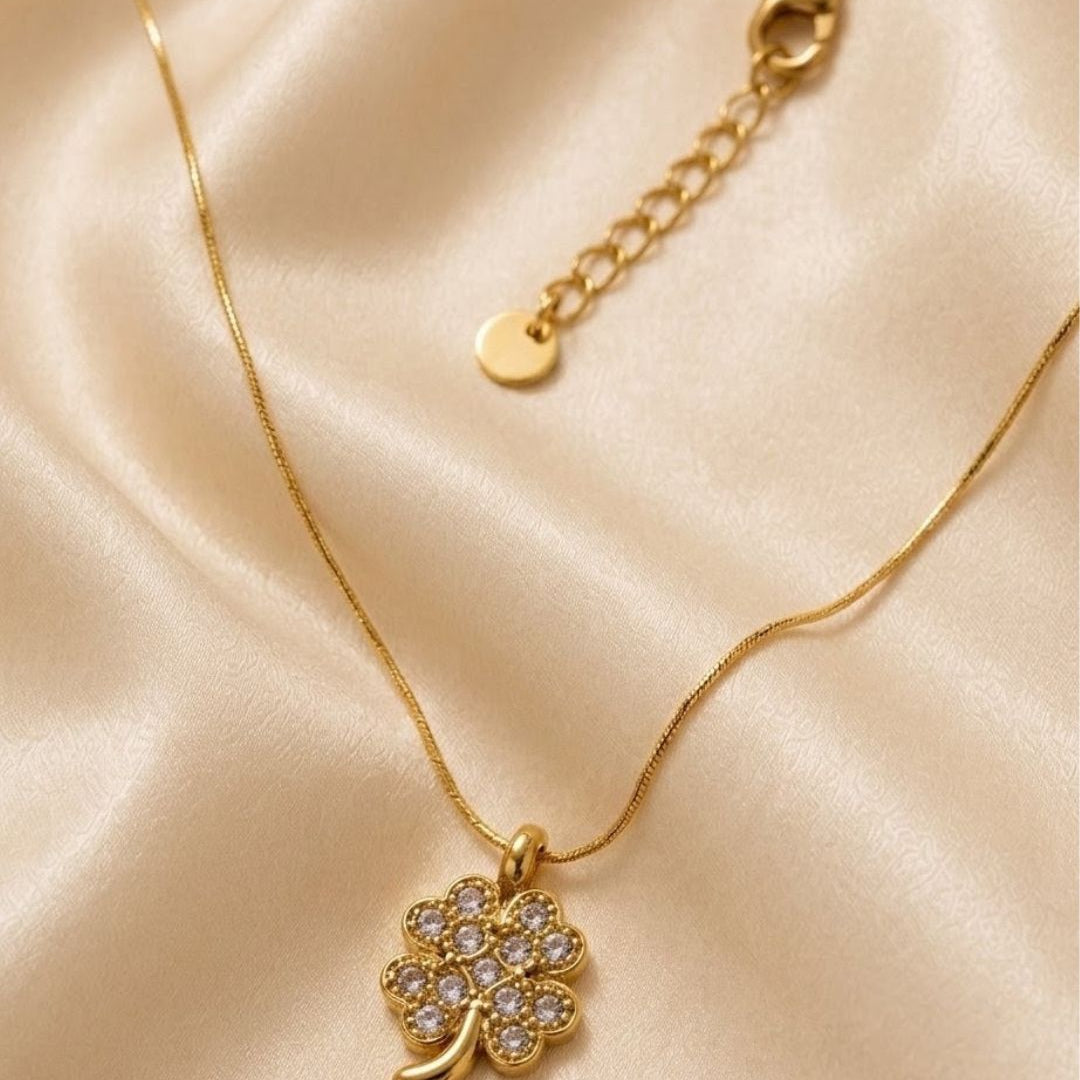 Pavé Crystal Four Leaf Clover Gold Plated Necklace